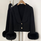 OFTBUY V-neck Single Breasted Woolen Jacket Short Real Fox Fur Wool Coat Women New Fashion Autumn Winter Top Clothes Female