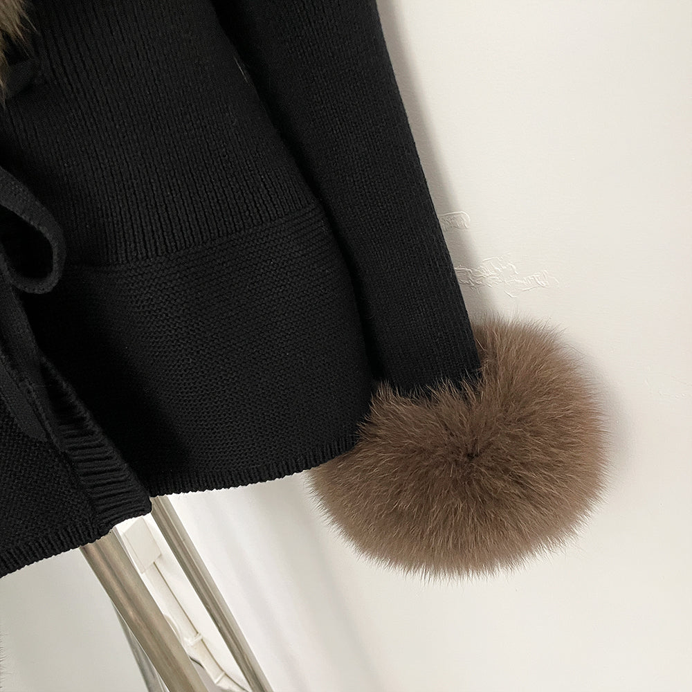 OFTBUY New Autumn Winter Knit Cardigan Women Fashion Warm Clothes with Real Fox Fur Luxury Natural Fur Sweater Jacket Female