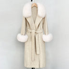 OFTBUY Fashion Warm Top Clothing Women Real Fur Wool Coat Female New Autumn Winter Wool Jacket with Natural Fur Collar and Cuffs