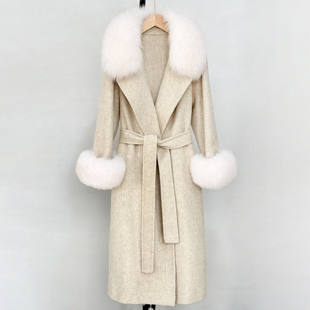 OFTBUY Fashion Warm Top Clothing Women Real Fur Wool Coat Female New Autumn Winter Wool Jacket with Natural Fur Collar and Cuffs