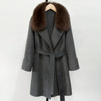 OFTBUY Fashion Female Luxury Cashmere Wool Jacket Autumn Winter Warm Natural Fox Fur Collar Women's Woolen Blends Coat