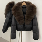 OFTBUY New Puffer Jacket Women with Large Natural Fox Fur Collar Short Fluffy Thick Parkas Female 90% White Duck Down Coat Lady