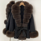 OFTBUY Big Natural Fox Fur Pinnacle 100% Wool Coat Female New Autumn Winter Clothes Women Belt Natural Fur Collar Woolen Jacket