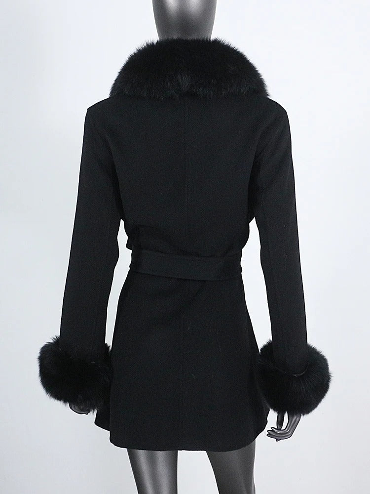 OFTBUY Double-sided Wool Coat Female New Autumn Winter Real Fox Fur Clothes Women Detachable Fur Cuffs Woolen Cashmere Jacket