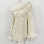 OFTBUY New Spring Autumn Light Top Clothes Female One-length Shoulder Pullovers Knitting Coat Women Real Fox Fur Knitted Sweater