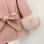 OFTBUY New Autumn Winter Top Clothes Women Fashion Warm Belt Real Fox Fur Double-Faced Wool Capr Jacket Female Loose Woolen Coat