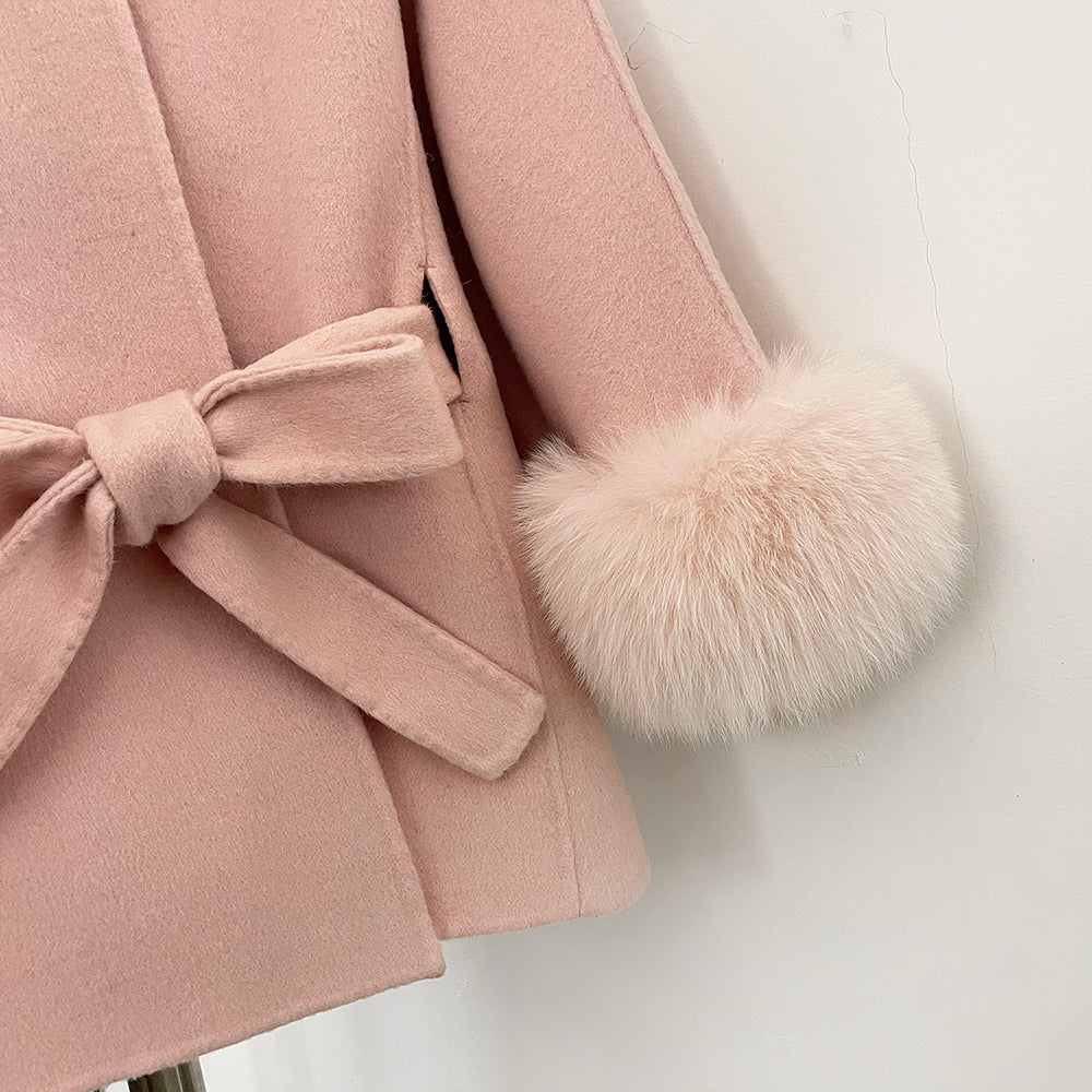 OFTBUY New Autumn Winter Top Clothes Women Fashion Warm Belt Real Fox Fur Double-Faced Wool Capr Jacket Female Loose Woolen Coat