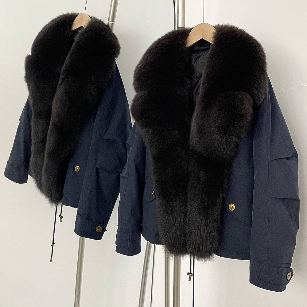 OFTBUY Down Jacket Women Real Fox Fur Collar Autumn Winter White Duck Down Coat Warm Puffer Jacket Female Waterproof  Feathers