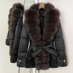OFTBUY Luxury Women's Down Jacket women Warm Winter Parka Outerwear Duck Down Real Fox Fur Collar Belted Puffer Coat female