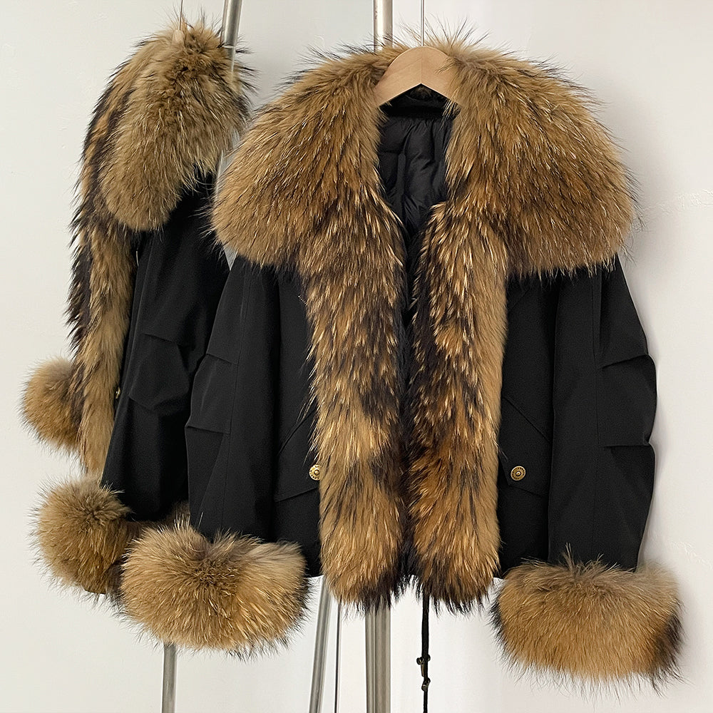 OFTBUY Fashion Warm White Duck Down Real Fur Top Clothes Female Big Natural Fox Fur Collar Coat New Autumn Winter Jacket Women