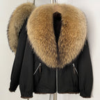OFTBUY Luxury Real Fox Fur Collar Parka - Premium Real Rabbit Fur Lined Bomber Jacket for Extreme Cold
