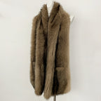 OFTBUY Luxury Long-Line Faux Fur Gilet - Premium Vegan Fox Fur Sleeveless Overcoat with Oversized Shawl Collar