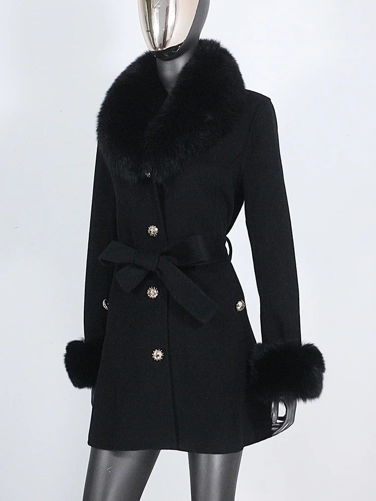 OFTBUY Double-sided Wool Coat Female New Autumn Winter Real Fox Fur Clothes Women Detachable Fur Cuffs Woolen Cashmere Jacket