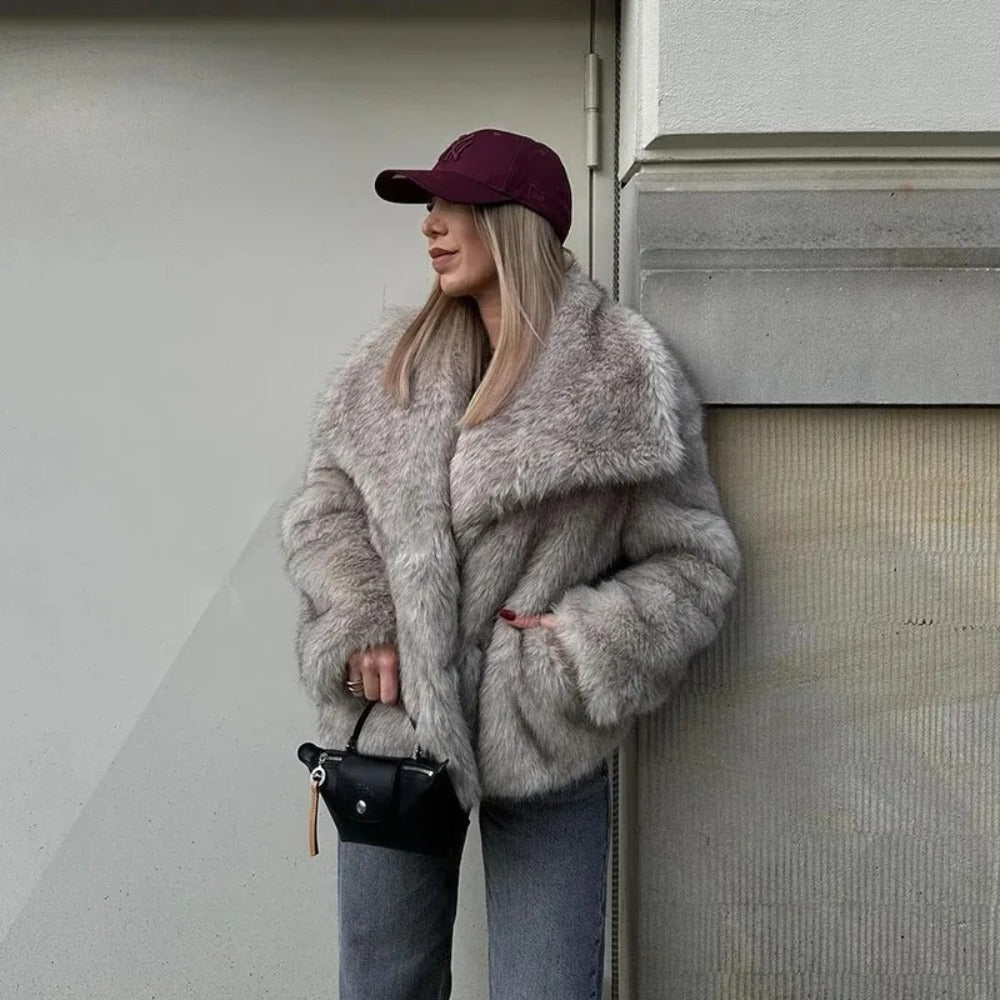 OFTBUY High Street Luxury Big Fur Collar Faux Fox Fur Jacket Female Overcoats Winter Clothes New Fashion Gradient Fluffy Fur Coat Women