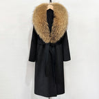 OFTBUY New Autumn Winter Top Clothes Female Long Big Real Fox Fur Collar Woolen Jacket Women Fashion Warm Cashmere Wool Coat