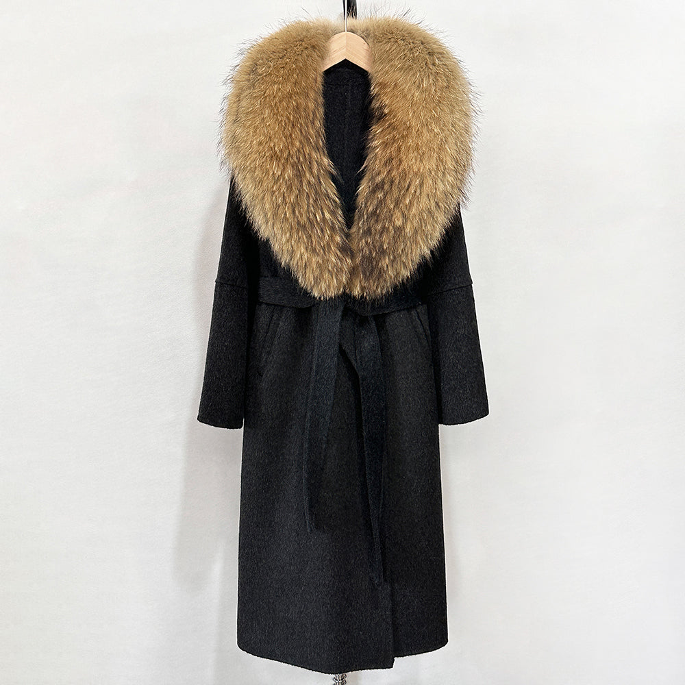OFTBUY New Autumn Winter Top Clothes Female Long Big Real Fox Fur Collar Woolen Jacket Women Fashion Warm Cashmere Wool Coat