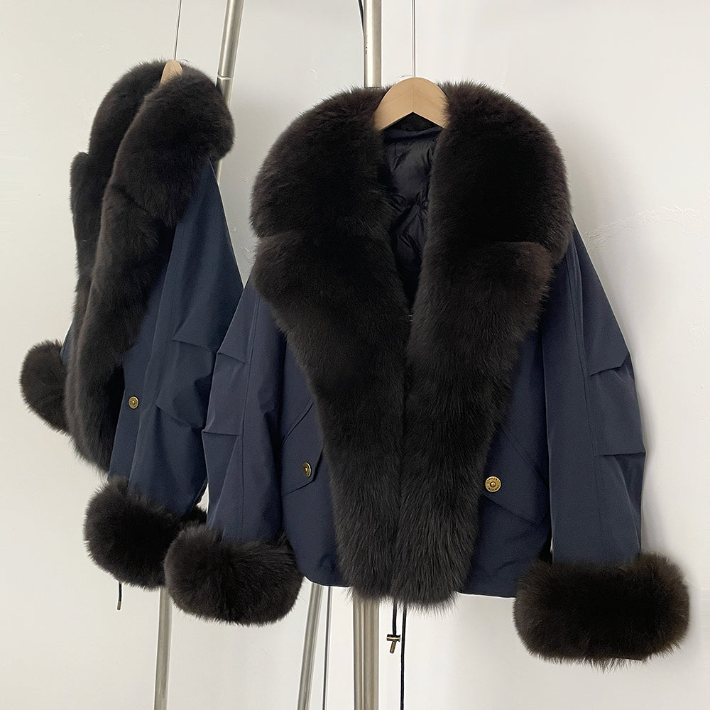 OFTBUY Fashion Big Real Fox Fur Collar Down Coat New Waterproof Autumn Winter Clothes Women Warm Fur Cuffs Puffer Jacket Female