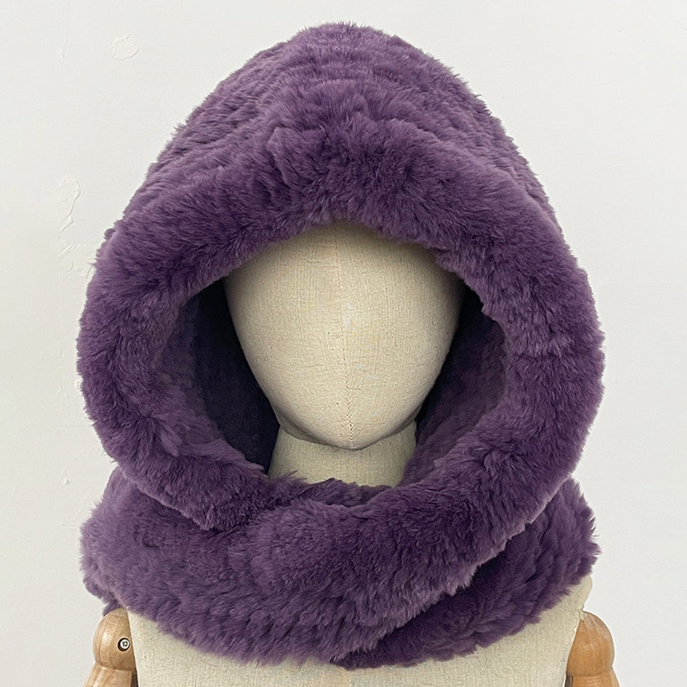 OFTBUY Thick Warm Windproof Natural Rabbit Fur Hat with Scarf Women New Winter Cute Cycling Cap Child Fluffy Rea Fur Neckerchief