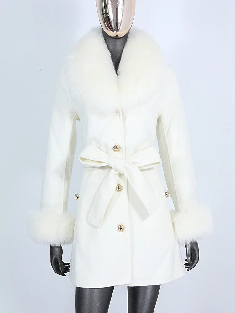 OFTBUY Double-sided Wool Coat Female New Autumn Winter Real Fox Fur Clothes Women Detachable Fur Cuffs Woolen Cashmere Jacket