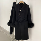 OFTBUY New Autumn Winter Top Clothes Women Fashion Warm Long Belt Wool Coat Female Natural Fox Fur Cashmere Woolen Jacket