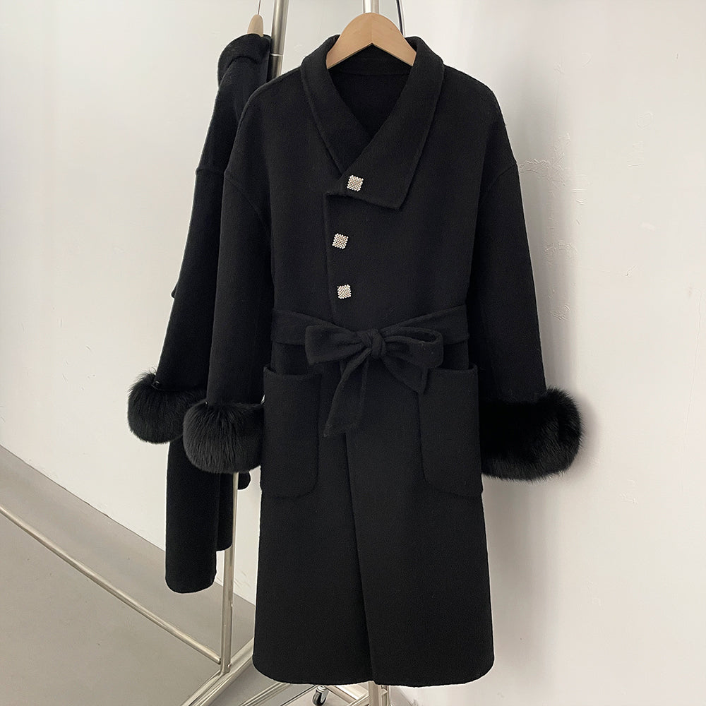 OFTBUY New Autumn Winter Top Clothes Women Fashion Warm Long Belt Wool Coat Female Natural Fox Fur Cashmere Woolen Jacket