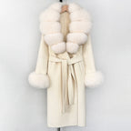 OFTBUY New Women's Double-Faced Wool Coat with Large Real Fox Fur Belted Warm Winter Luxury Fashion Outerwear Woolen Jacket Lady