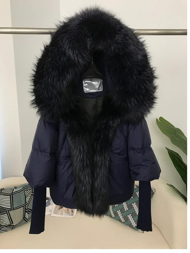 OFTBUY Hooded Natural Thick Winter Jacket Women Outerwear Real Fox Fur Coat Woman Warm Loose Oversize Duck Down Coat Streetwear