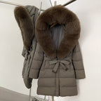 OFTBUY New Winter Genuine Fox Fur Hooded Puffer Coat Women Women's White Duck Down Jacket Outerwear Female Fashion Parkas