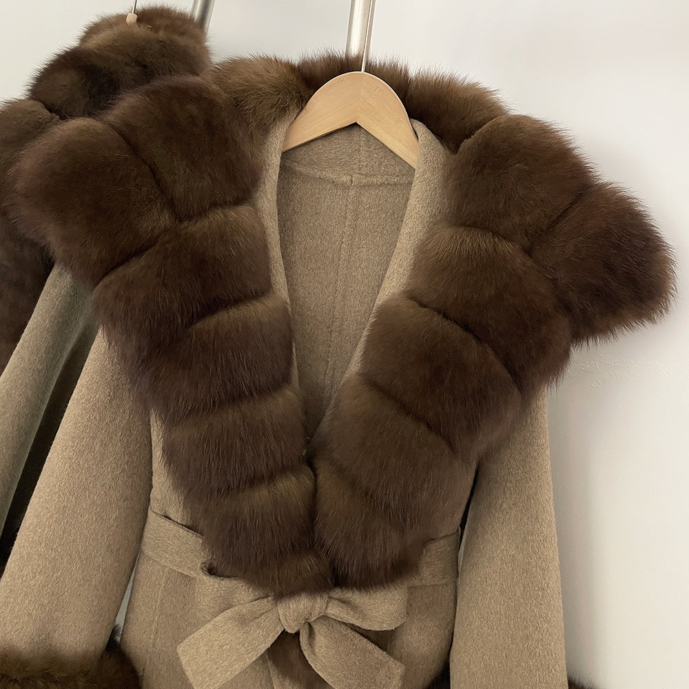 OFTBUY New Autumn Winter Warm Woolen Clothes Women Long Sleeves Cashmere Woolen Jacket Luxury Real Fox Fur 100% Wool Coat Female