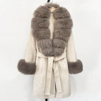 OFTBUY New Autumn Winter Top Clothes Women Belt Natural Fur Wool Coat Female Fashion Warm Woolen Jacket with Real Fox Fur Collar