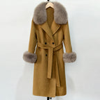 OFTBUY Wholesale New Autumn Winter Clothes Women Real Fox Fur 100% Wool Coat Female Fashion Warm Long Natural Fur Woolen Jacket