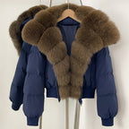 OFTBUY New Winter Real Fox Fur Hooded 90% White Duck Down Jacket Women Short Loose Puffer Coat Female Thicken Parkas