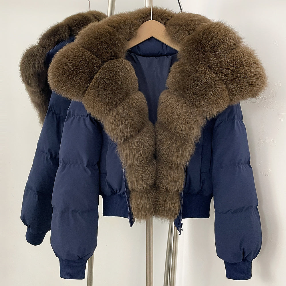 OFTBUY New Winter Real Fox Fur Hooded 90% White Duck Down Jacket Women Short Loose Puffer Coat Female Thicken Parkas