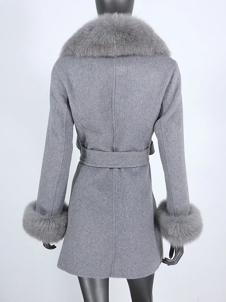 OFTBUY Double-sided Wool Coat Female New Autumn Winter Real Fox Fur Clothes Women Detachable Fur Cuffs Woolen Cashmere Jacket