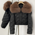 OFTBUY Thickened Warm Fluffy Real Fox Fur Puffer Jacket Women Short Long Sleeve White Duck Down Coat Female New Winter Clothing