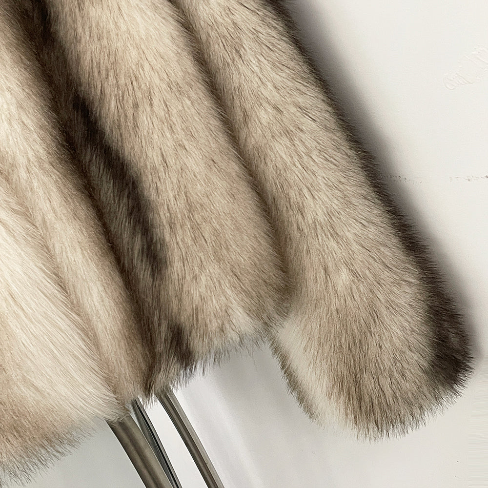 OFTBUY Luxury Collarless Faux Fur Jacket - Chic Short Fluffy Vegan Fur Coat for Women