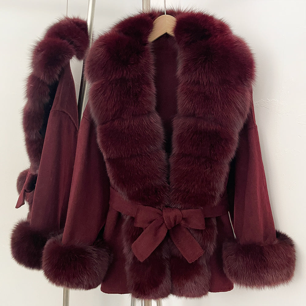 OFTBUY Big Real Fox Fur Pinnacle Woolen Coat Female New Autumn Winter Top Clothes Warm Natural Fox Fur Collar Wool Jacket Women
