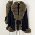 OFTBUY Belt Textured Knit Warm Winter Luxury Outerwear Female Sweater Cardigan New Women's Knit Coat with Large Real Fox Fur