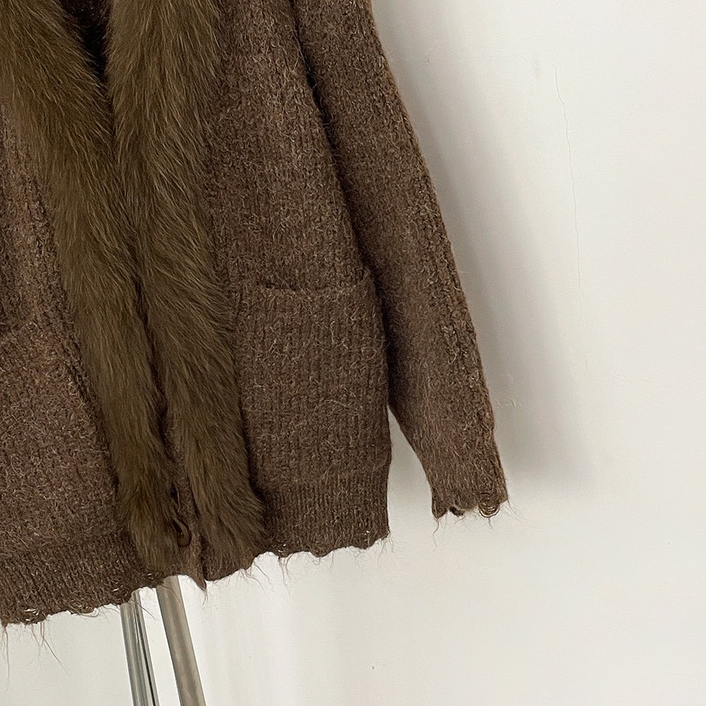 OFTBUY New Spring Autumn Knitting Clothes Women Knitted Long Sleeves Sweater Coat Female Fashion Real Fox Fur Cardigan Jacket