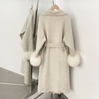 OFTBUY Belt Real Fox Fur Cuffs Elegant Warm Winter Outerwear lady New Women's Long Double-Faced Wool Coat Oversized Lapel Collar