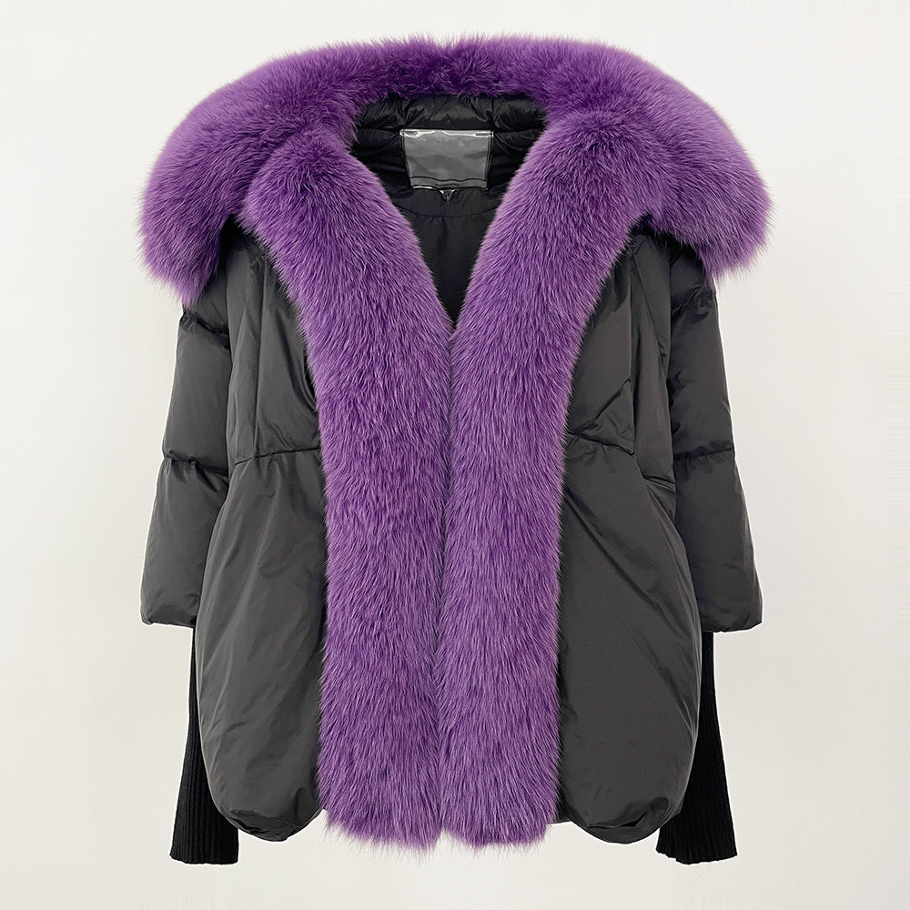 OFTUBY White Duck Down Jacket Winter Women Warm Loose Coat Natural Real Fox Fur Collar Thick Luxury Outerwear New Fashion