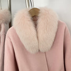 OFTBUY New Autumn Winter Top Clothes Women Fashion Warm Belt Real Fox Fur Double-Faced Wool Capr Jacket Female Loose Woolen Coat
