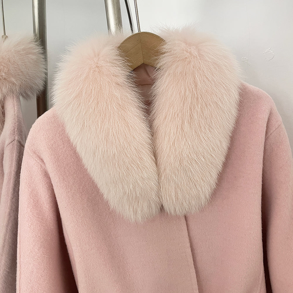 OFTBUY New Autumn Winter Top Clothes Women Fashion Warm Belt Real Fox Fur Double-Faced Wool Capr Jacket Female Loose Woolen Coat