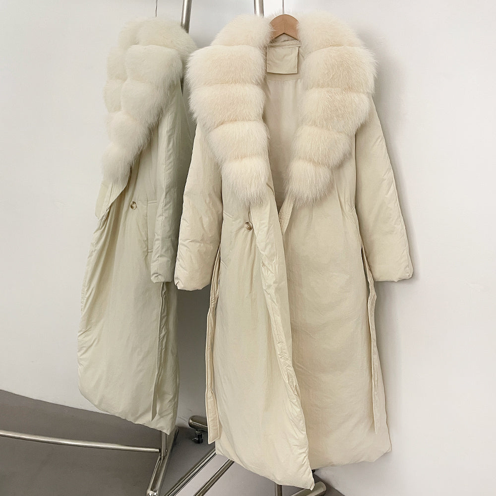 OFTBUY Real Fox Fur Collar Fluffy Puffer Jacket Female New Long Winter Down Clothing Women Thickened Warm White Duck Down Coat