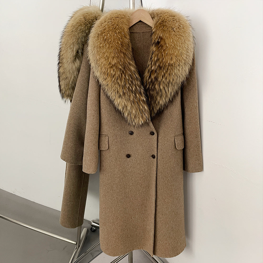 OFTBUY Woolen Coat Female Women's Luxury Double-Faced Wool Jacket Winter Oversize Real Fox Fur Double Breasted Elegant Outerwear