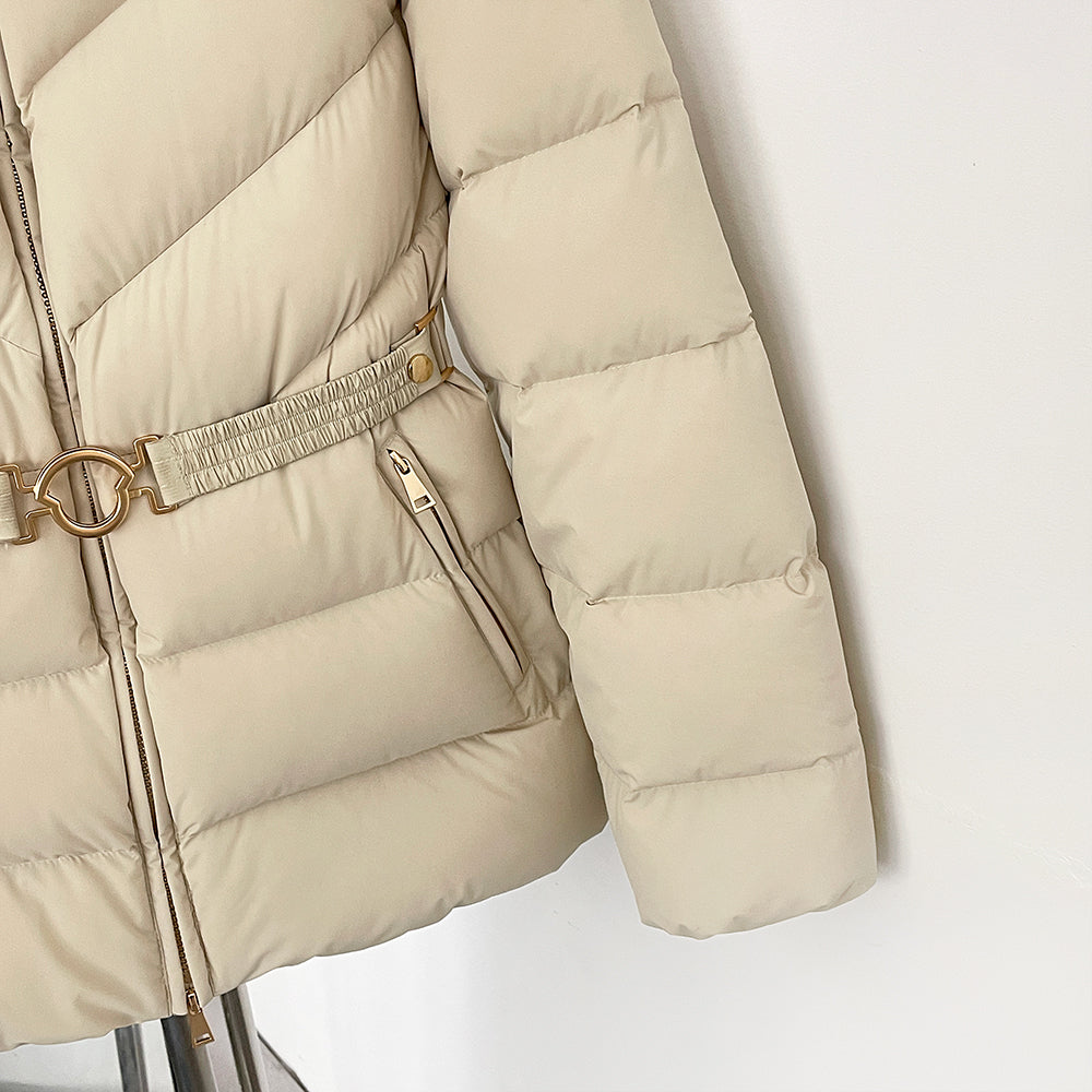OFTBUY Belt Slim Hooded Real Fox Fur Collar Jacket Female New Winter Top Clothing Women Thickened Warm Raccoon Fur Fluffy Coat