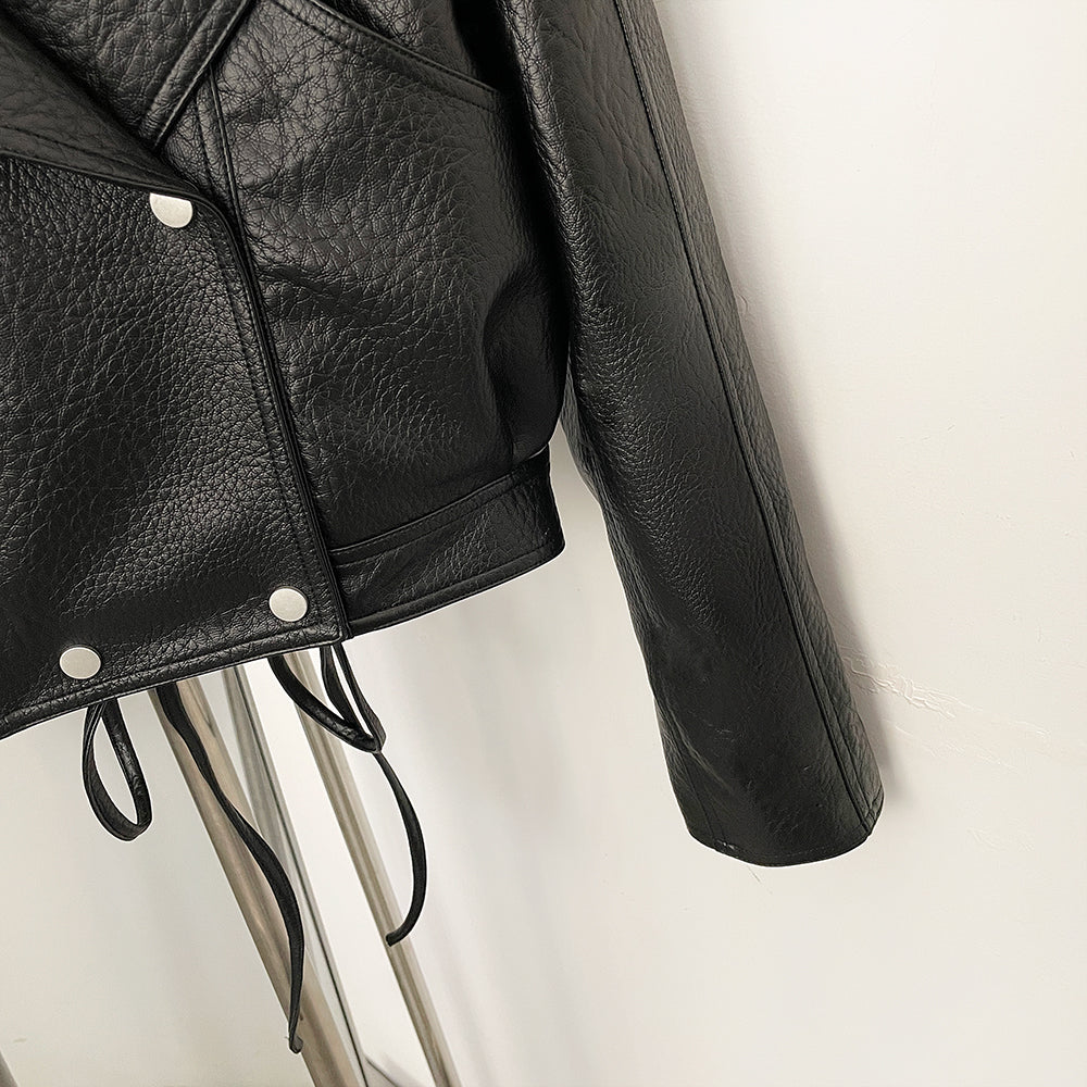 OFTBUY Women's Black Faux Leather Cropped Moto Jacket Asymmetric Zip PU Biker Coat Female New Autumn Vintage Punk Outerwear
