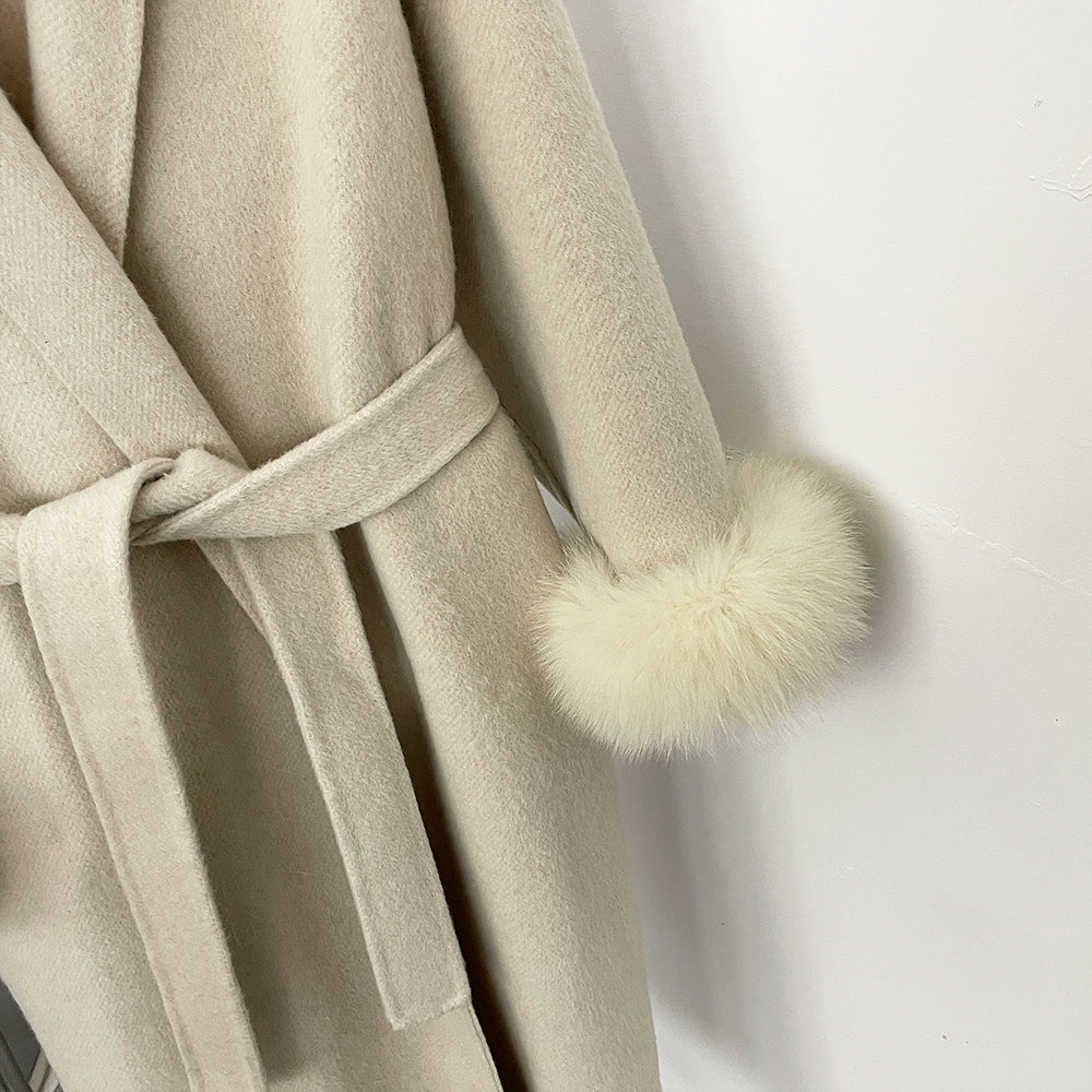 OFTBUY High End Double-sided Wool Strapping Real Wool Fur Coat Women's Removable Cuffs Fox Fur Temperament Cashmere Short Jacket
