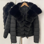 OFTBUY Real Fox Fur Collar Drawstring Waist Duck Down Puffer Coat New Women's Short Down Jacket Winter Luxury Outerwear