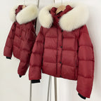 OFTBUY New Autumn Winter Top Clothing Women Tnickened Warm Fluffy Puffer Jacket Femlae Hooded Real Fox Fur Collar Down Caot